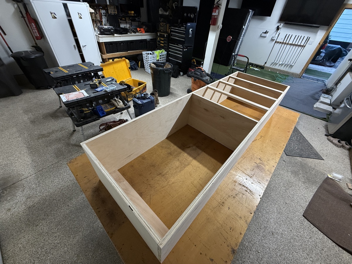 Cabinet-grade plywood shelving box built in the shop