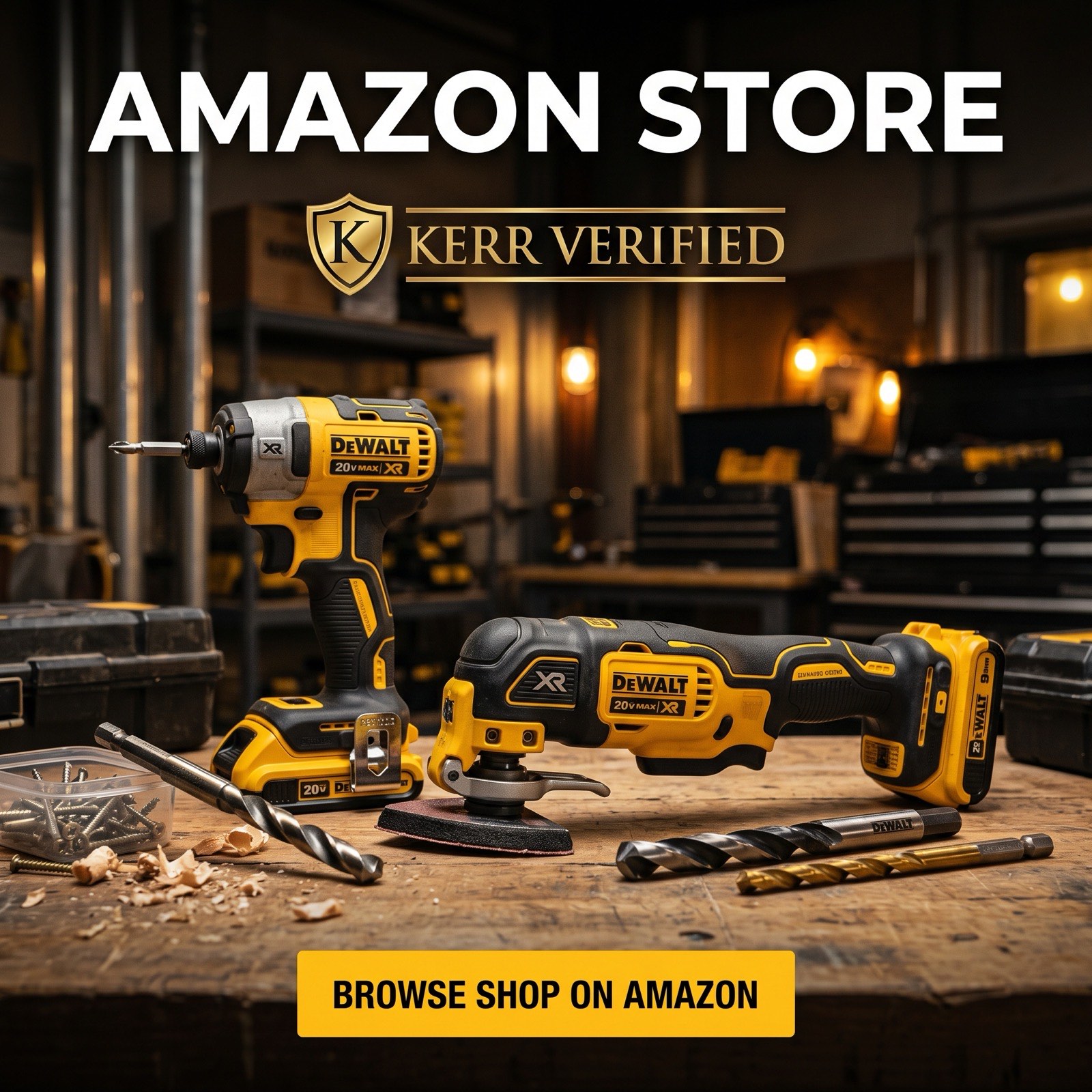 Kerr Verified Storefront — DeWalt tools on workshop bench