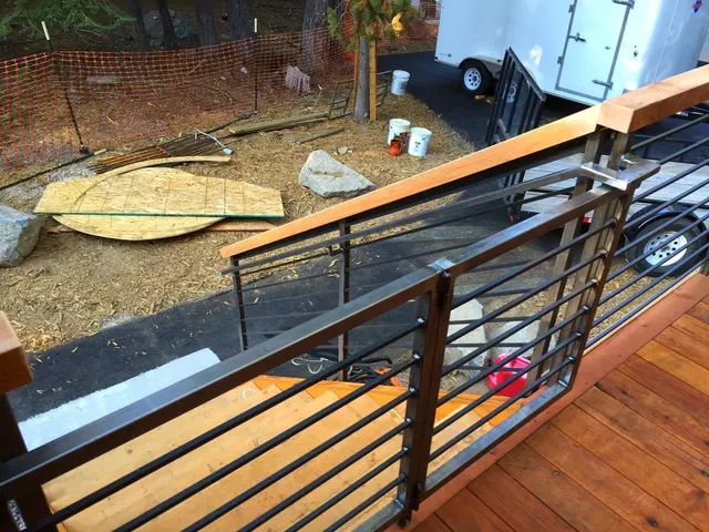 Custom railing and balustrade fabrication by CC Welding — stone-step handrails, cable rail and picket panels for Tahoe homes (photo 21 of 152)
