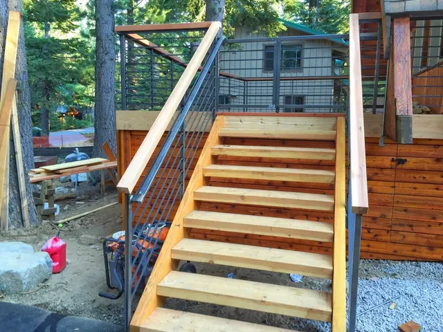 Custom railing and balustrade fabrication by CC Welding — stone-step handrails, cable rail and picket panels for Tahoe homes (photo 25 of 152)