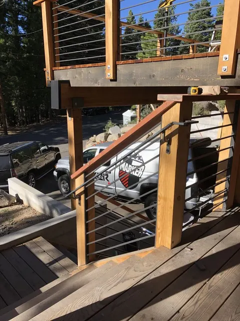 Custom railing and balustrade fabrication by CC Welding — stone-step handrails, cable rail and picket panels for Tahoe homes (photo 130 of 152)